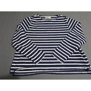 Woolovers Womens Blue‎ Striped Pullover Sweater Button Accent Size XL